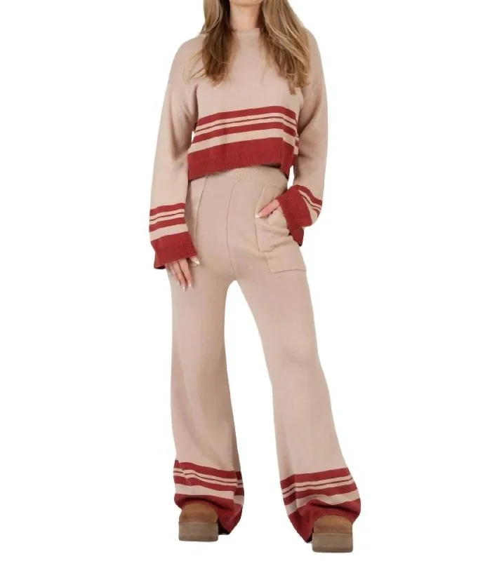 Crop Sweater Lounge Set In Beige Spice Compression