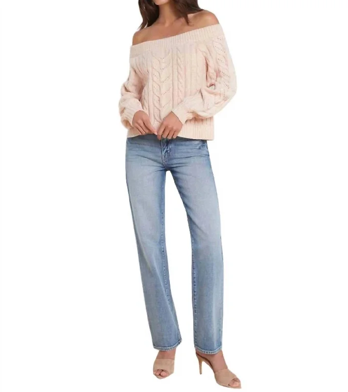 Vesta Cable Off-Sh0Ulder Sweater In Pale Nude Adventure