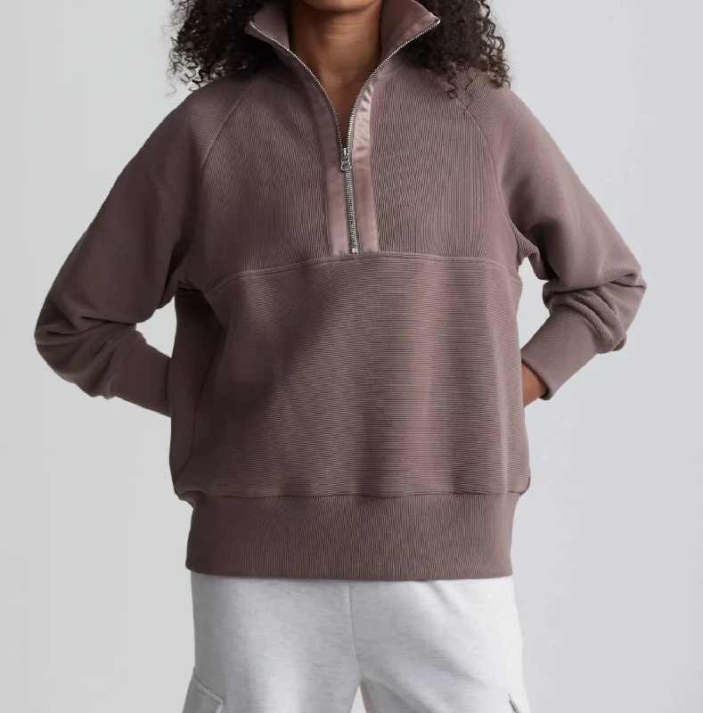 Lismore Half-Zip Sweater In Deep Taupe Cool Women's Distressed