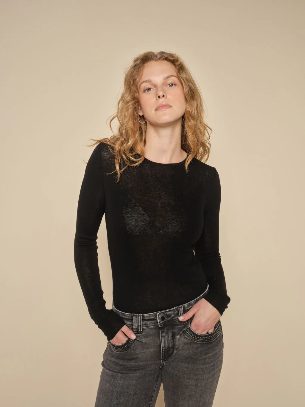 Mos Mosh Black Bouch O-neck Knit Preppy Women's College