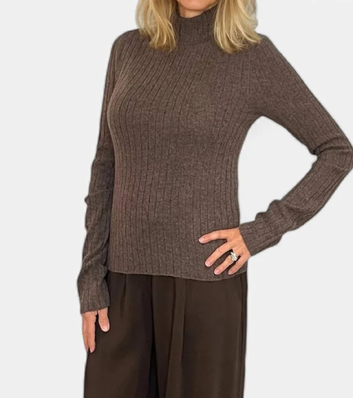 Heavy Cashmere Mock Neck Sweater In Truffle Relaxed Women's Beachy