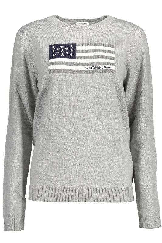 U.S. POLO ASSN. Chic  Crew Neck Embroide Women's Sweater Classic Women's Pin - striped