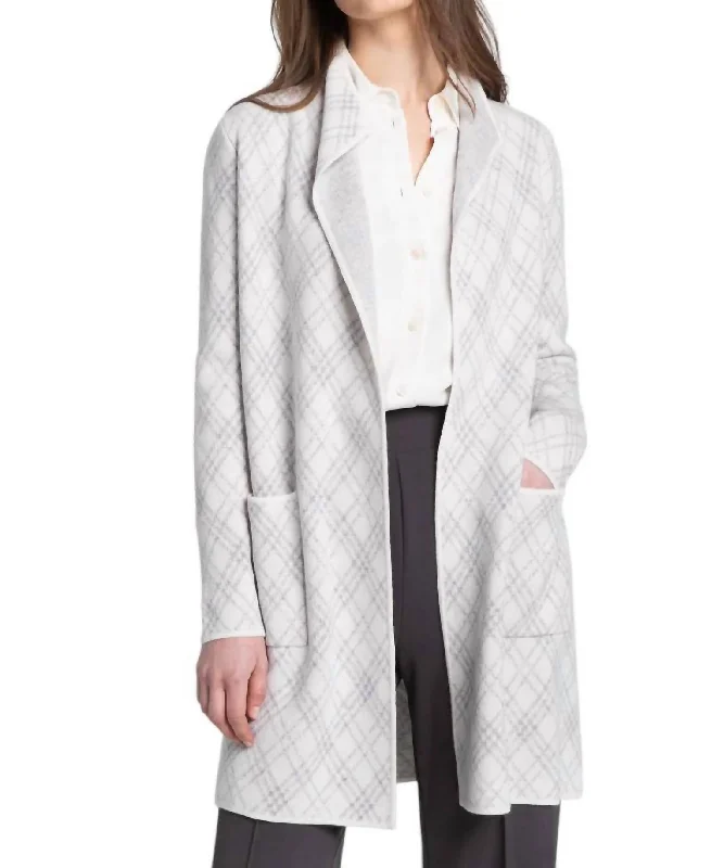 Bias Plaid Cardigan In Pearl/silver Classic Women's Tweed
