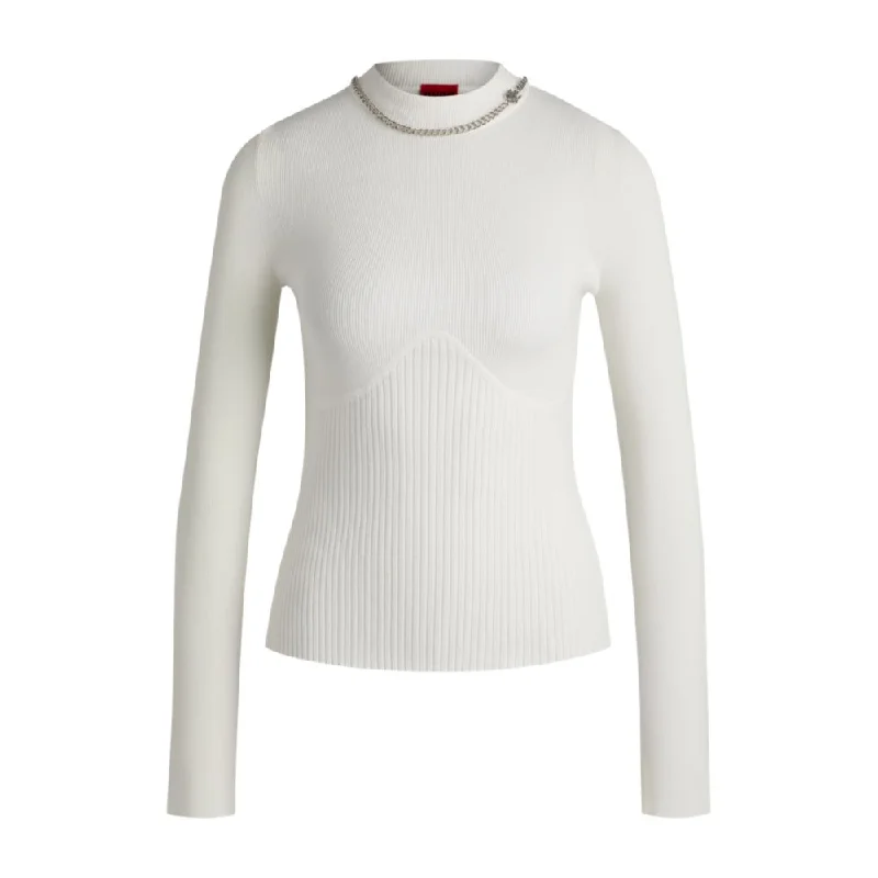 Mock-neck sweater with chain collar trim Unique Women's Upcycled