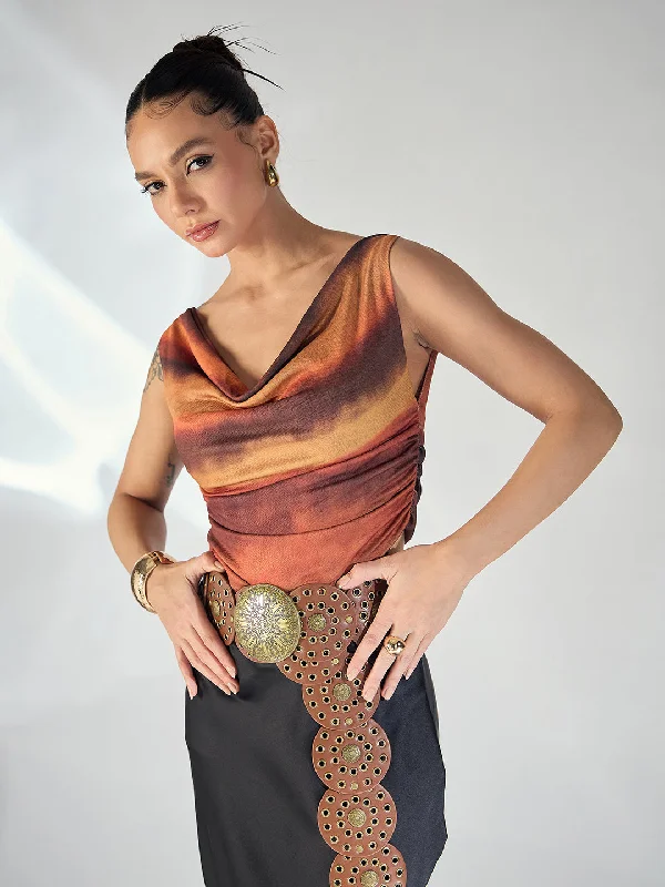 Printed Cotton Stretchable Draped Crop Top Tough Women's Military - inspired