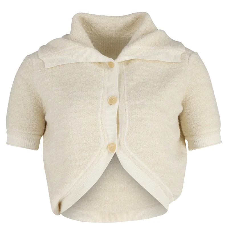 Jacquemus Cropped Knitted Top in Cream Polyamide Dynamic Women's Moto