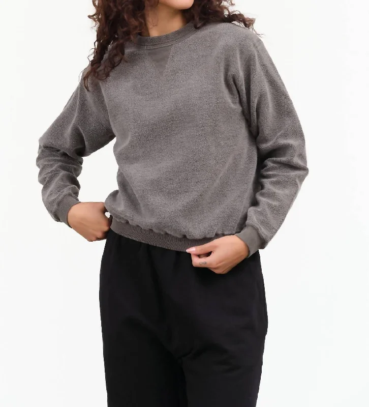 Hina Japanese Brushed Fleece Sweatshirt In Pigment Dye Turkish Coffee Geometric