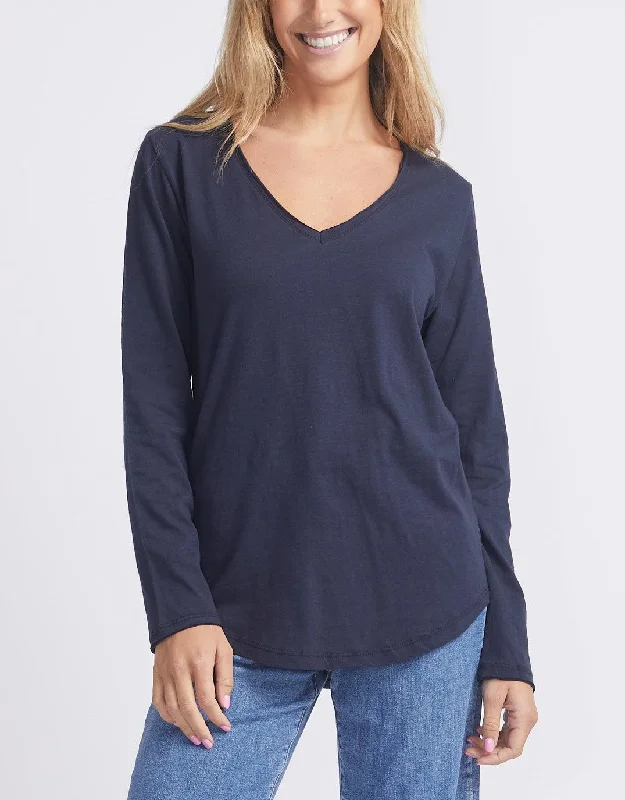 Original V-Neck Long Sleeve T-Shirt - Navy Traditional Women's Wool