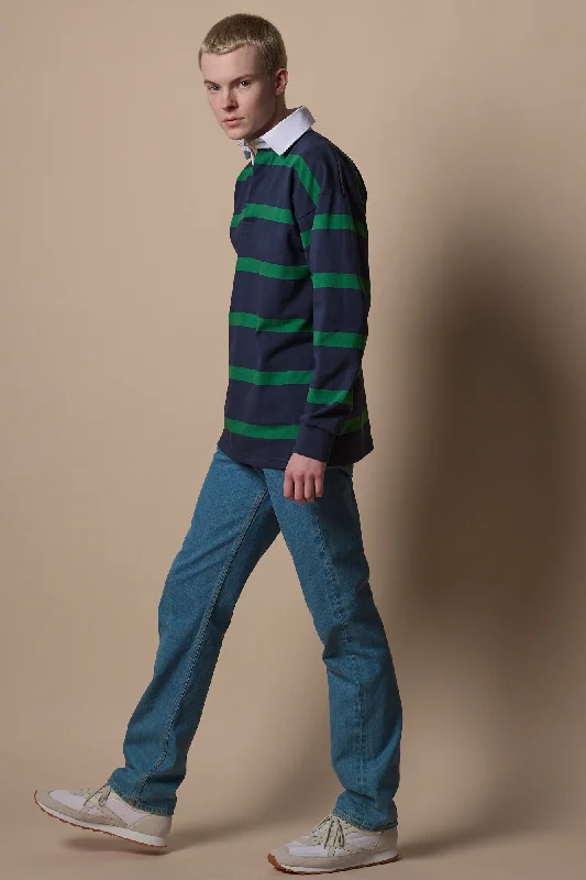 Stripe Rugby Shirt - Navy/Emerald Sharp Women's Italian
