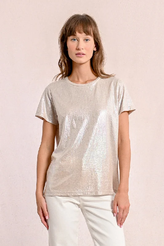 Molly Bracken Metallic Golden Beige Tee Monochromatic Office Style