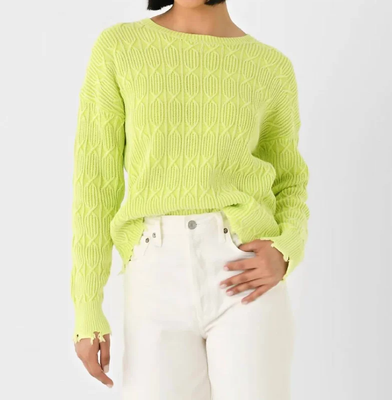 Acid Wash Crew Sweater In Neon Yellow Earthy Women's 