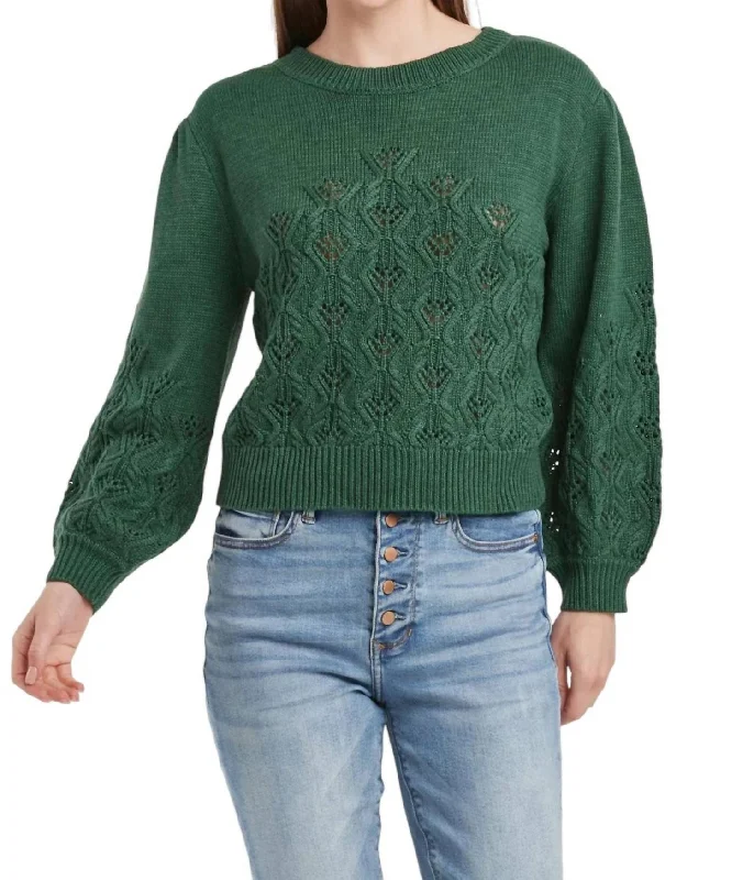 Krista Pointelle Puff Sweater In Clover Monochromatic All - in - one