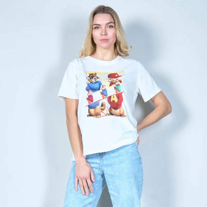 Playful chipmunk cartoon graphic tee wholesale Artistic Women's Hand - painted