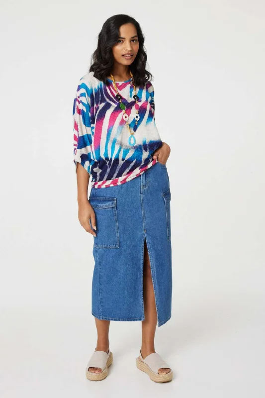 Zebra Print Loose Fit Batwing Top Dynamic Women's High - energy