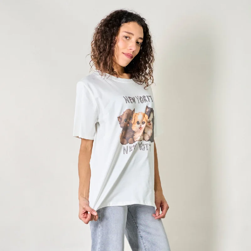 Graphic t-shirt with cute kitten print wholesale Relaxed Women's 