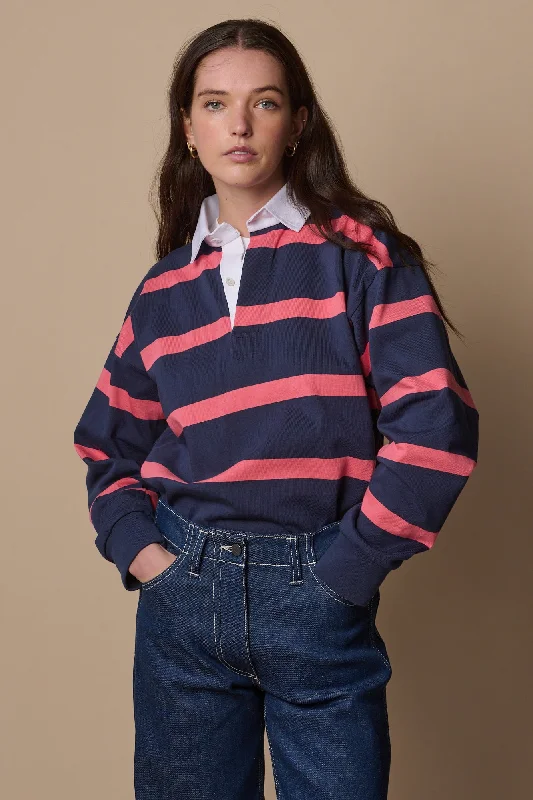 Stripe Rugby Shirt - Navy/Pink Contemporary 