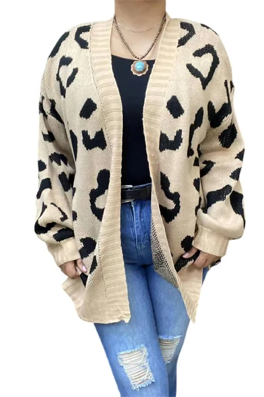 Leopard Knit Cardigan In Beige Refined Women's 