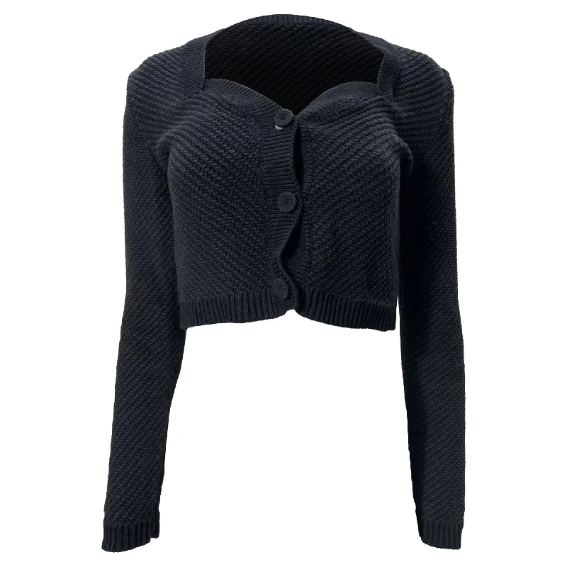 Nanushka Knitted Crop Cardigan in Black Cotton Casual Women's Japanese 