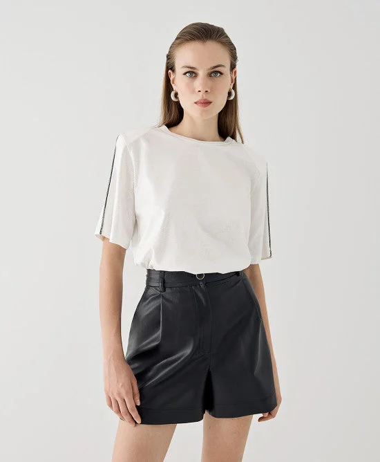 Access Fashion White Shimmer Top With Rhinestones Trendy Women's Oversized