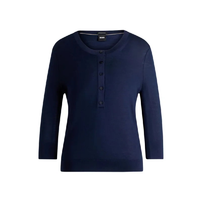Henley-neck sweater in Merino wool Refined Women's 