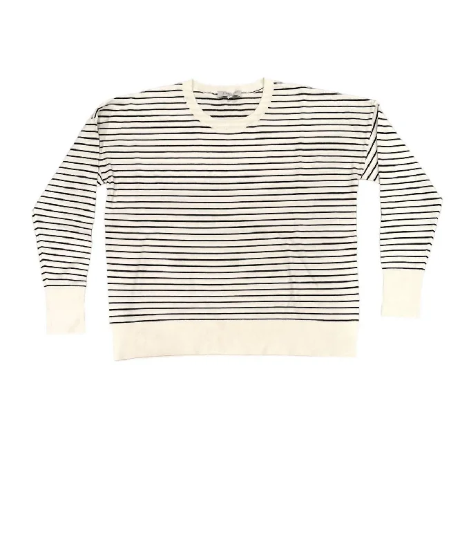 Women's Boxy Stripe Crew Sweater In Black/white Sustainable Organic
