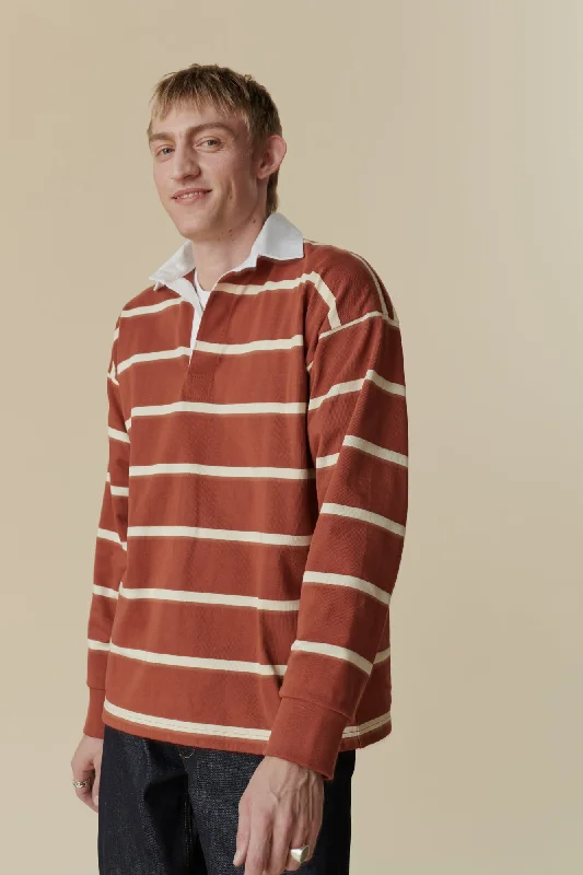 Fine Stripe Rugby Shirt - Cinnamon/Ecru Hip Women's Retro