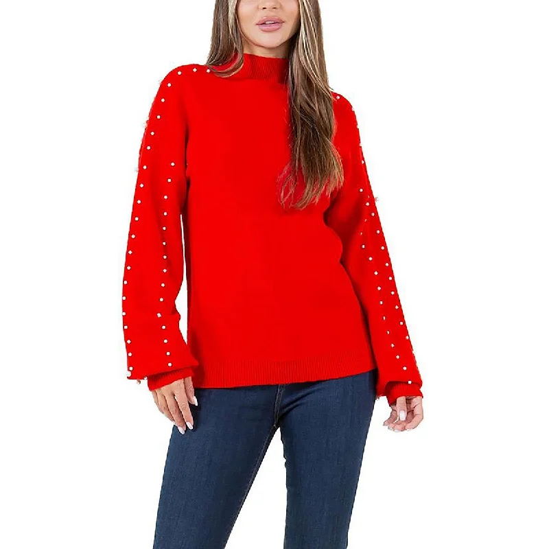 Womens Embellished Viscose Mock Turtleneck Sweater Cool Women's Skate