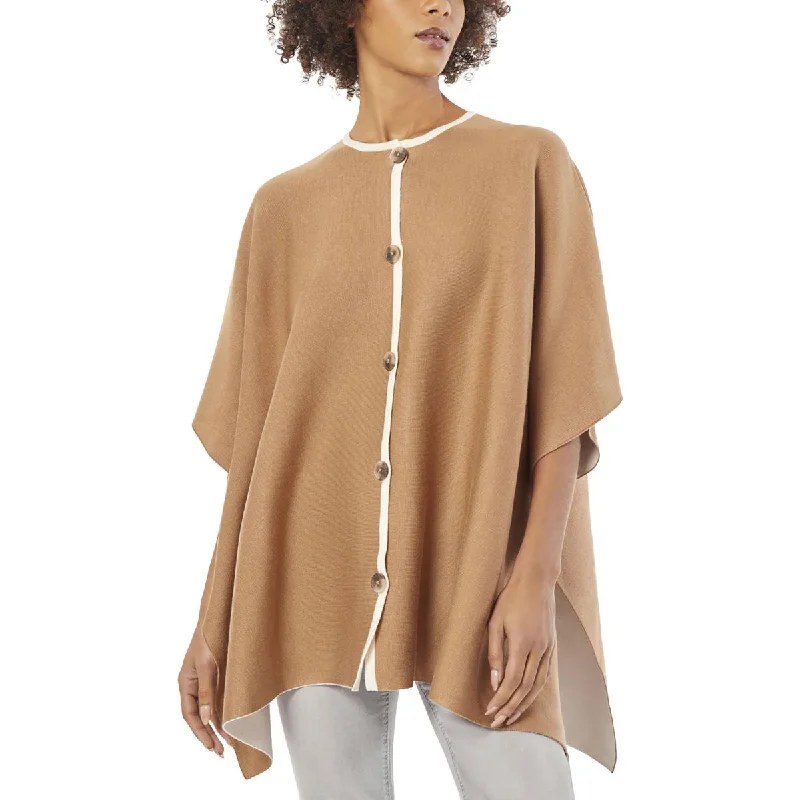 Womens Button Front Dolman Sleeve Poncho Sweater Street