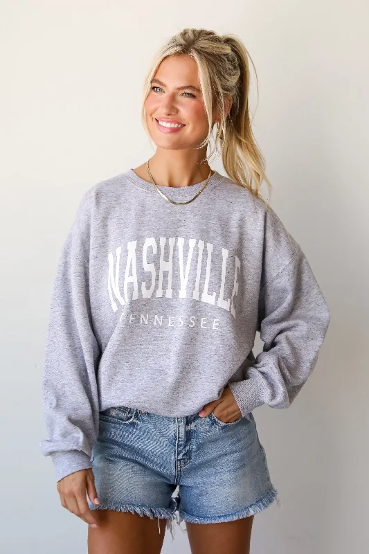 Light Heather Grey Nashville Tennessee Sweatshirt Dapper Women's 1920S
