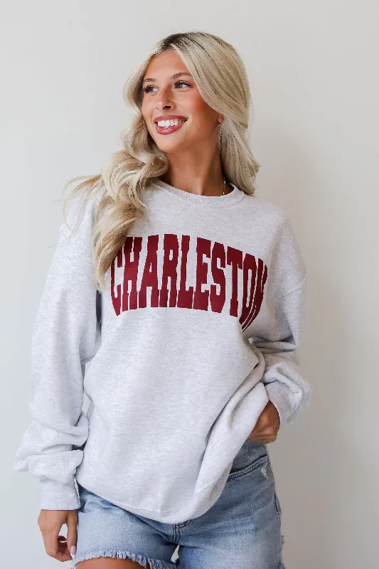 Heather Grey Charleston Block Letter Sweatshirt Sleek Women's 