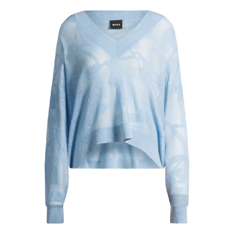 V-neck sweater in floral knitted jacquard Refined Women's 