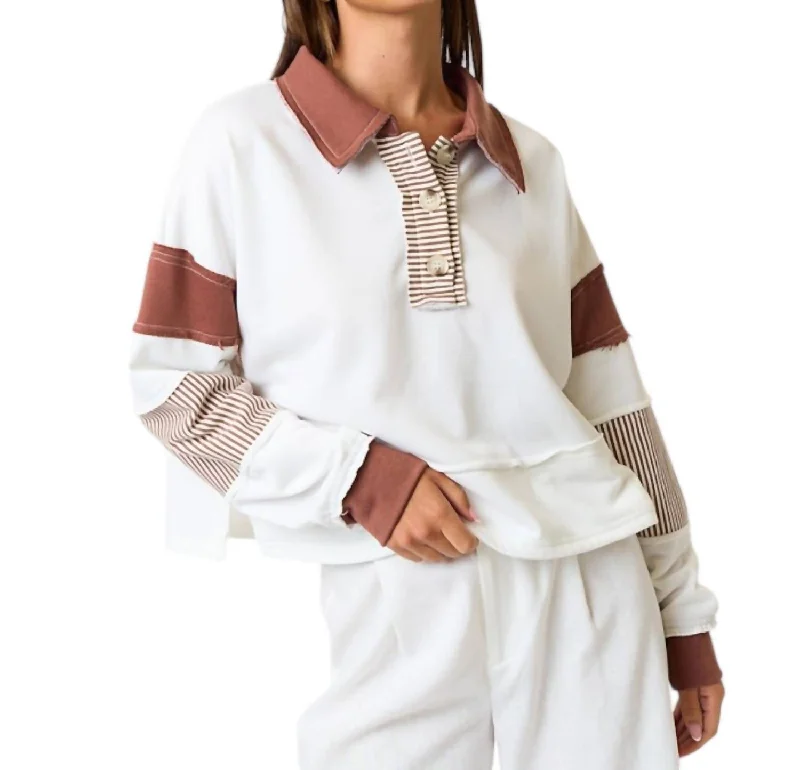 Color Block Button-Up Sweater In Ivory/brown Cool Women's Skate