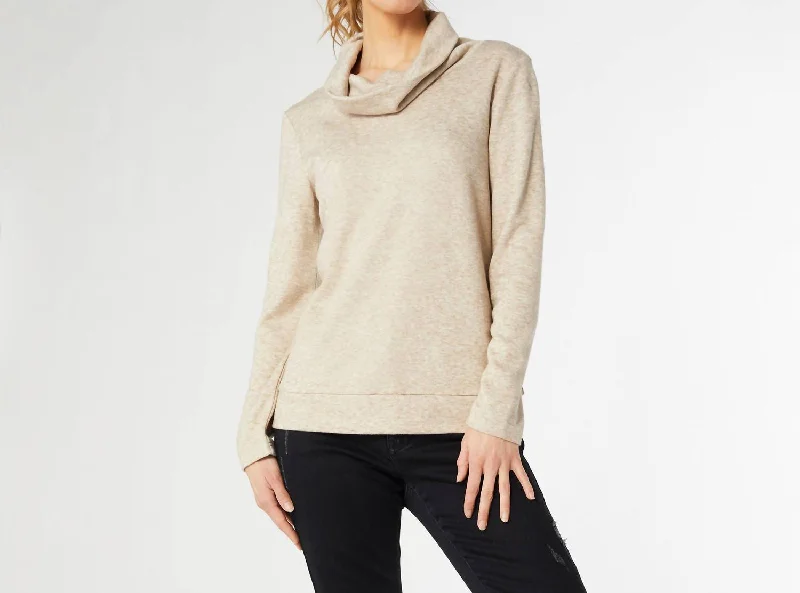 Rory Supersoft Cowl Neck Top In Oatmeal Heather Polished Women's Silk