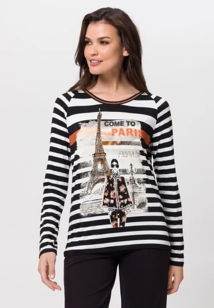 Tuzzi Black Striped Long Sleeved Tshirt Practical Women's Multi - 