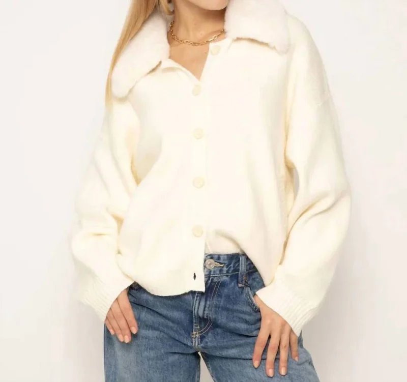Nola Fur Collared Oversize Cardigan In Winter White Confident Women's Power
