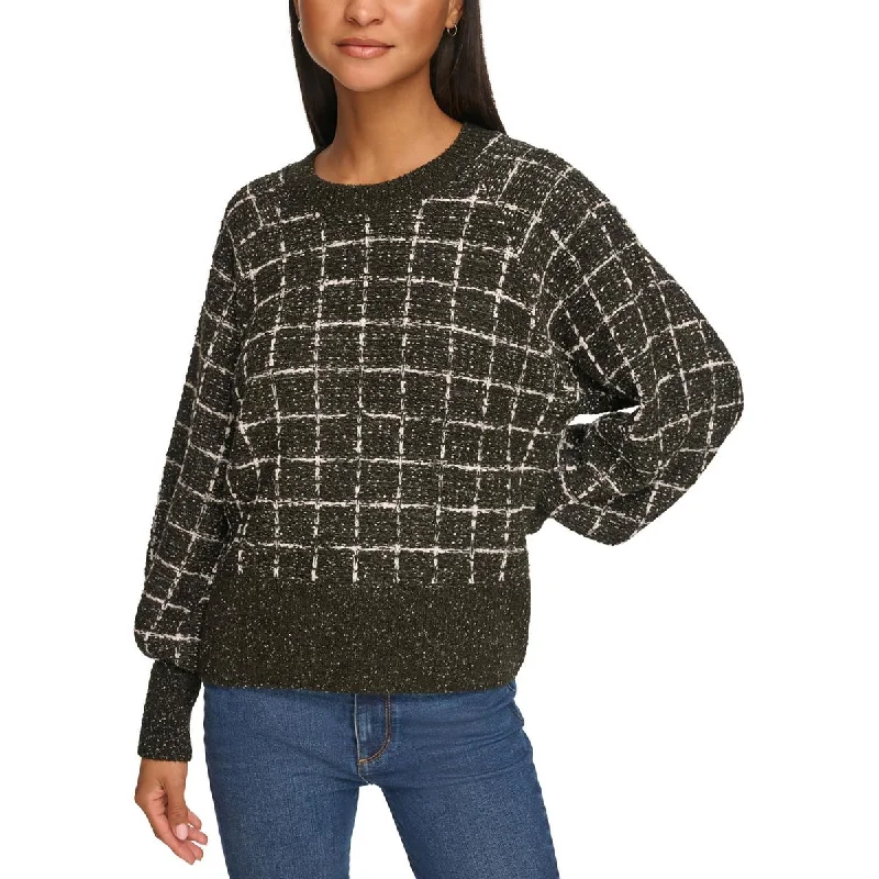 Womens Metallic Plaid Crewneck Sweater Earthy Women's Hemp - based
