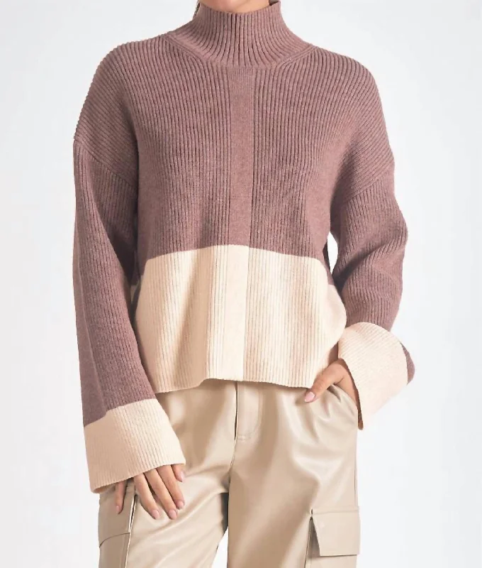 Vivianne Color Block Mock Neck In Plum Gray Modern Women's 