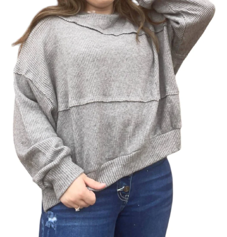 Waffle Crewneck Raw Detail Sweater In Heather Grey Stylish Women's Tropical 