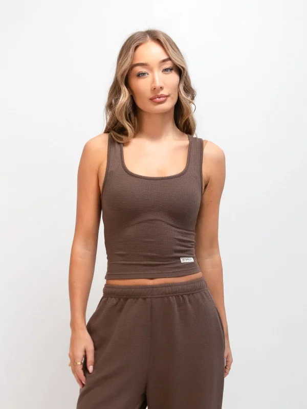 Soft Waffle Tank Top - Brown Youthful Women's Pop