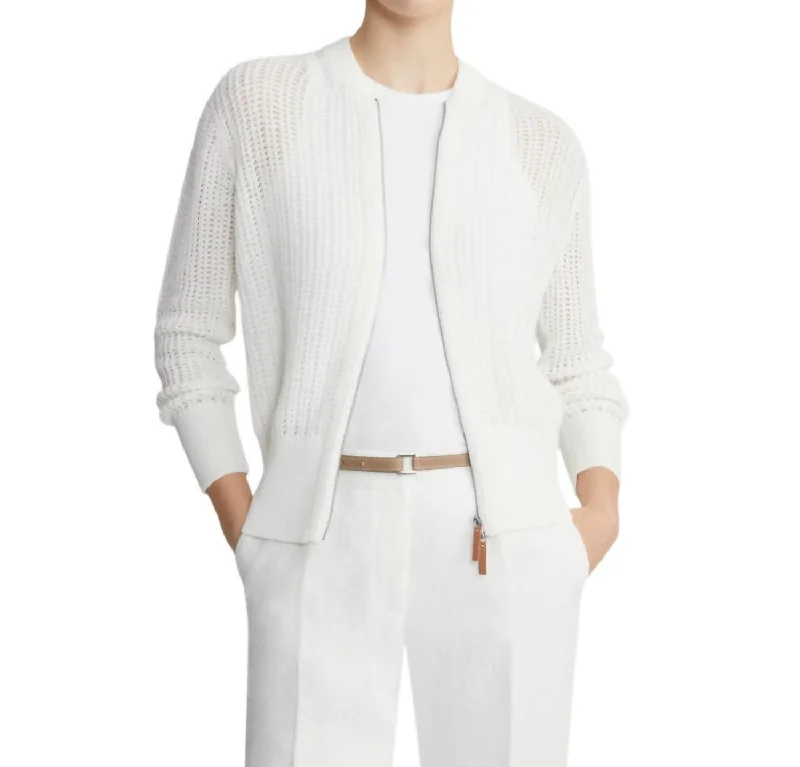 Open Knit Zip Cardigan In Cloud Hip Women's Retro