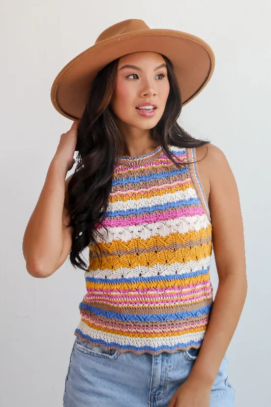 FINAL SALE - Superior Sweetness Multi Crochet Knit Tank Dapper Women's Bow - adorned