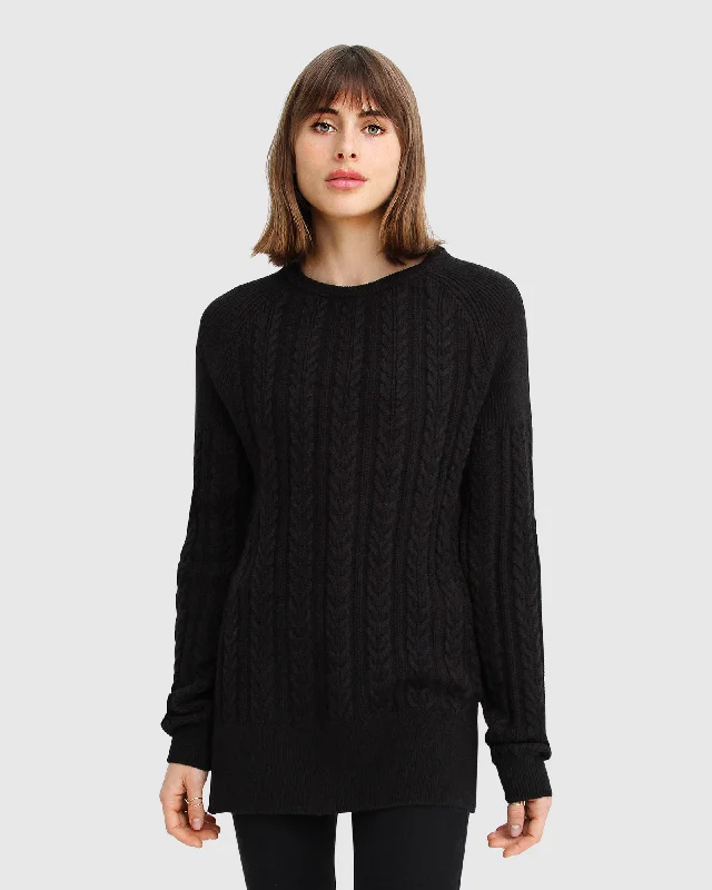 At Last Cable Knit Jumper With Slit Laid - back Women's Vibe