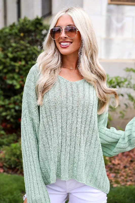 FINAL SALE - Casual Essence Sage Lightweight Knit Top Casual Women's Japanese 