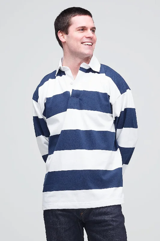 Wide Striped Rugby Shirt - Navy/White Vintage Women's 1970S 