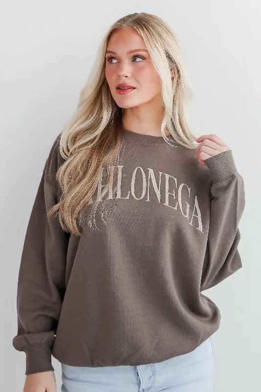 Mocha Dahlonega Embroidered Sweatshirt Casual Women's Loose - fitting