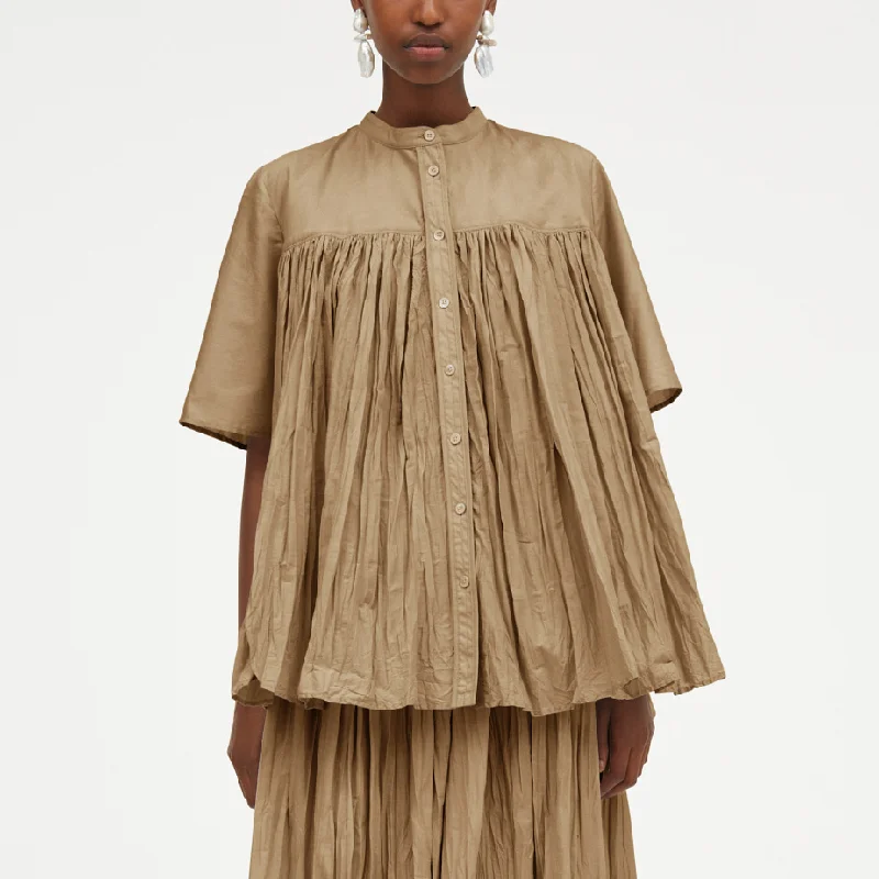 Baya Sheer Cotton Top, Khaki Sophisticated Women's Tailored