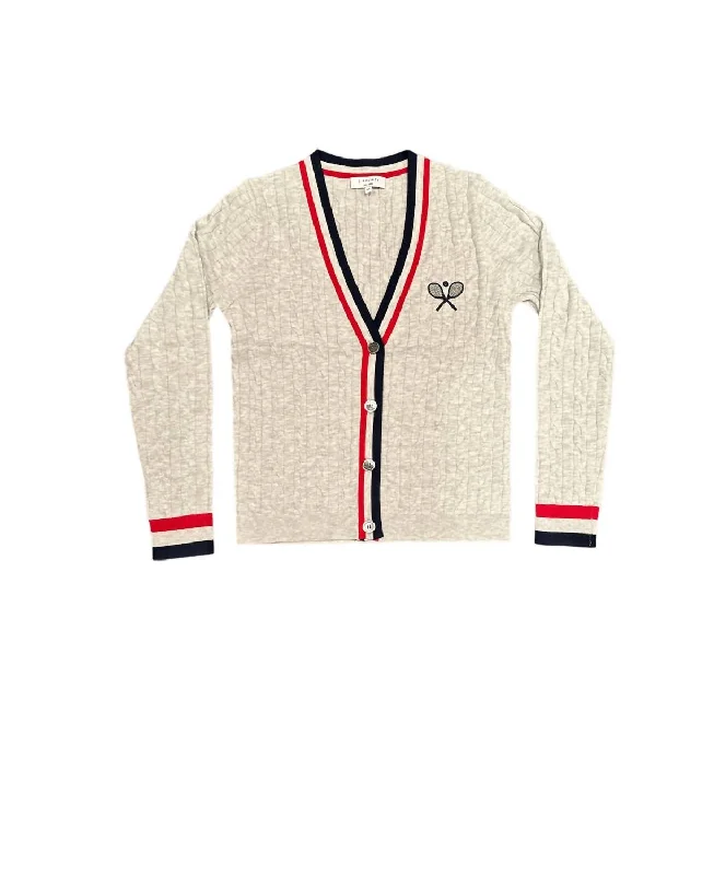 Women's Varsity Tennis Cardigan In Heather Grey Australian Beach