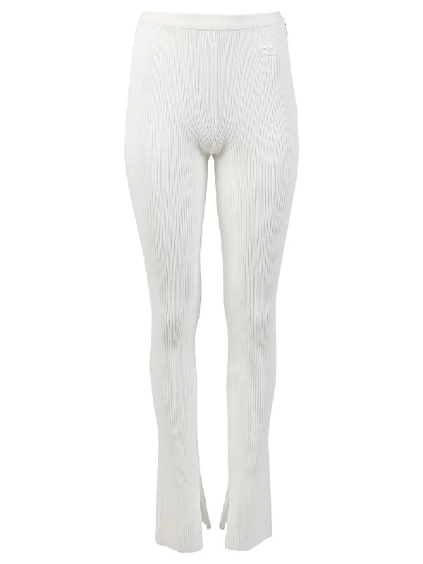 Courregges Rib Knit Trouser White Luxurious Women's High -  end