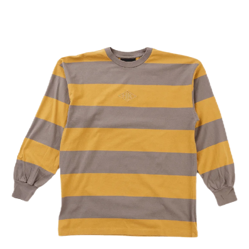 Boxy Ls Tee Faded Tan Stripe Sophisticated Women's 
