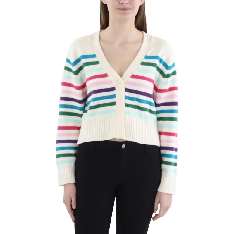 Womens Striped Ribbed Cardigan Sweater Classic Women's Tweed